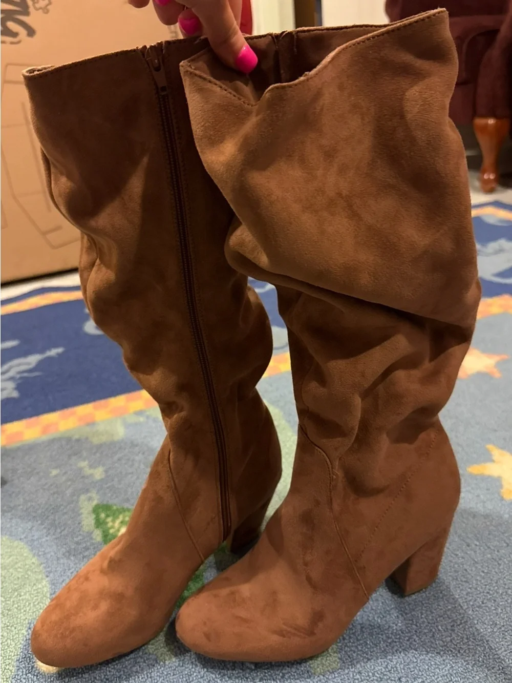 Women's Brown Suede Mid-Calf Heel Boots